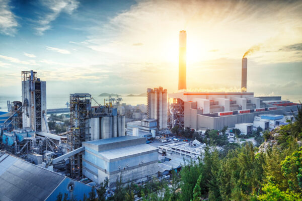 Glow light of petrochemical industry on sunset.